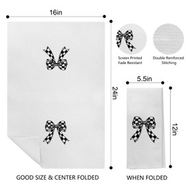 Kemingni Coquette Checkered Bow Kitchen Towels, Trendy Preppy Hand Towels for Bathroom, Preppy Coquette Girly Bathroom Decor, Coquette Bow Decorative Dish Towels Tea Towels for Kitchen, 16x24 Inch