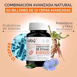 Probioticos 60 Billones de 12 Cepas + Prebioticos con Inulina Raiz de Achicoria | Probioticos Mujer y Hombre | OBY MULTI Probiotics - 60 Cápsulas para