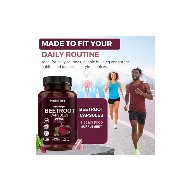 Beetroot Capsules 5100mg – High Strength Beetroot Supplement with Black