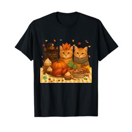 Funny Cat Pilgrim Costume Fall Thanksgiving Men Women Kids T-Shirt