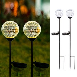 VCUTEKA Solar Garden Decorative Lights Outdoor, Mosaic Solar Light Waterproof LED Pathway Stake Light for Landscape Patio Yard Deck Walkway Decoration, 2 Pack Silver