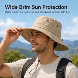 Wide Brim Sun Hat for Outdoor Shade – Polyester/Cotton Safari Bucket Hat for Fishing, Hiking, Beach, Travel & Daily Wear