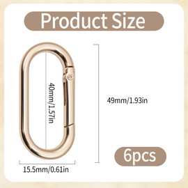 6 PCS Gold Oval Spring Ring Clips, Metal Keychain Purse Clip, O Ring Carabiner Key Rings for Keys, Bag, Handbag, Crafts(1.97 × 0.94 Inch)