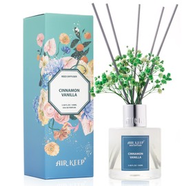 Airkeep Reed Diffuser Set,3.38 fl oz (100 ml) - Cinnamon Vanilla Oil Diffusers with 8 Reed Sticks, Home Fragrance Reed Diffuser for Bathroom Shelf Decor