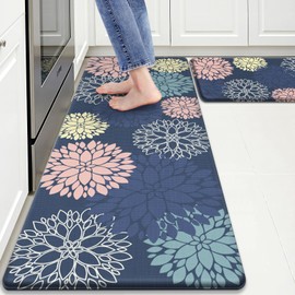 StepLively 2-Pack Anti-Fatigue Kitchen Mats | 0.47" Thick High-Density Foam Floor Rugs | Non-Slip PVC Backing | Standing Mats for Kitchen, Office, Laundry & Sink | 17.3"x30"+17.3"x47", Blue