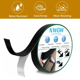 NWGW Black Anti-Slip Stair Treads Tape,1" x35FT Heavy Duty PVC Non-Skid Grip Tape for Wooden Steps, Indoor/Outdoor Stairs, Pool Decks - Peel & Stick Waterproof Safety Traction