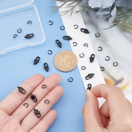 UNICRAFTALE 12 Pcs Ion Plating Stainless Steel Lobster Claw Clasp with 20Pcs Open Jump Ring Black Metal Lobster Clasps Connector Clasp for DIY Craft Bracelet Jewellery Making Hole 1.5mm