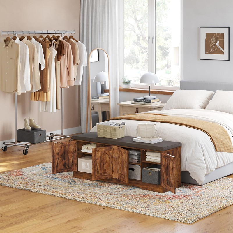 DINZI LVJ Shoe Bench, Entryway Storage Bench with Doors, Cushion,