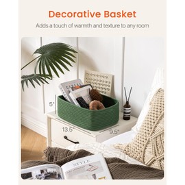 KALLAX Small Woven Basket, 13.5 x 9.5 x 5 Inches, Storage Basket for Organizing, Cute Small Rope Shelf Closet Cube Storage Bins Baskets for Shelves, Dog Toy Basket, Gift Baskets Empty, 3 Packs, Green