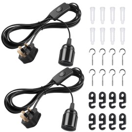 DiCUNO E27 Lampholder, Pendant Light Ceiling Lighting Fitting, Suspended Pendant Light Fitting Kit, Black, 4M, 2Packs