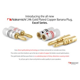 Nakamichi Banana Plugs 24K Gold Plated Speaker Cable Connector Aluminum Metal Shell 12AWG-18AWG Gauge Size 4mm (4 Pieces(2 Pairs,Banana Plugs)