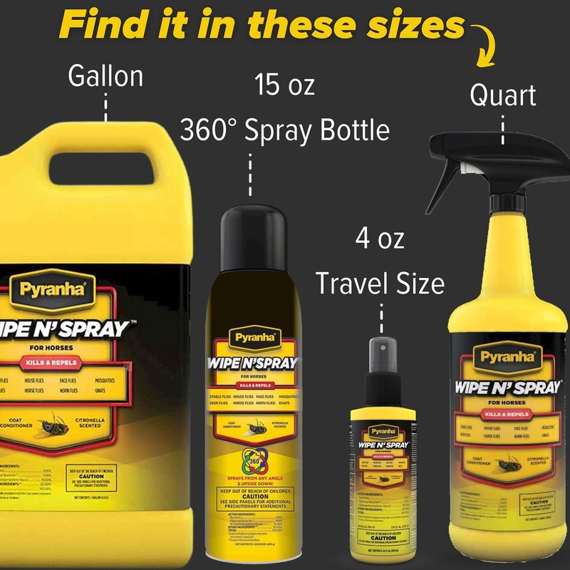 PYRANHA Wipe N' Spray for Horses - Oil-Based Long Lasting