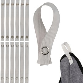 12 Pack 150 x 12 mm Loops in Grey with Press Stud Fastening, Hanging Tabs for Tea Towel, Towel, Cloth, Decoration, Camper Accessories