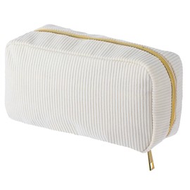 Giantree Women's Small Cosmetic Bag, Simple Storage Bag with 3 Inner Pockets, Corduroy Make Up Bag, Portable Travel Makeup Bags, Wash Bag, Holds Various Cosmetics and Tools, beige