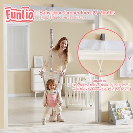 FUNLIO Baby Door Jumper for 6-24 Months (with Door Clamp), Baby Jumper Doorway with Strong Spring & Adjustable Strap, Portable Infant Baby Bouncer, Bearing 40 Lbs, CPC & CE Certified-Pink