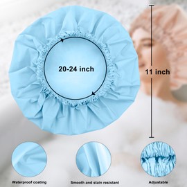 Reusable Shower Cap for Women, Large Waterproof Shower Bonnet Washable Elastic Band Bath Hair Hat for Long Hair, Braids(Light Blue)