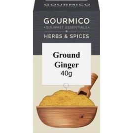 GOURMICO Ground Ginger, An Ideal Herb for Baking Gingerbread & Gingersnap's or Partnered with Tagines and Marinades for Meats or Fish. Suitable for Vegetarians and Vegans, 40g Pack, Dark Grey/White