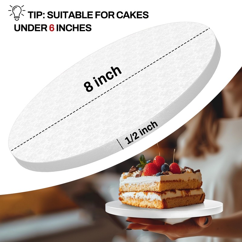 4 Pack 8 Inch Greaseproof Cake Drums, Round Solid Cakes