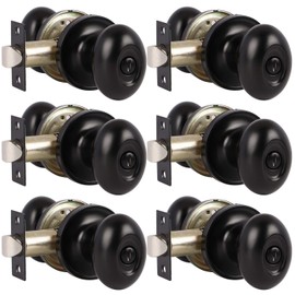 Probrico 6 Pack Oval Egg Privacy Door Knobs Fit for Bedroom & Bathroom Modern Egg Shaped Interior Door Knob Handle Keyless Flat Black Finish Door Lock Stainless Steel