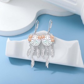 Dream Catcher Earrings for Women 925 Sterling Silver Flower Dreamcatcher Leverback Dangle Earrings Mother of Pearl Jewelry Gifts