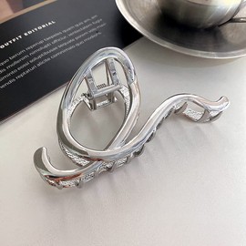 Metal Hair Claw Clips for Thin Hair Large Irregular Hair Clips 4.5" Gold Claw Clip Q Shape Punk Style Hair Claw Clamp Strong Hold Nonslip Hair Clip Hair Styling Accessories for Women Girls(Silver)
