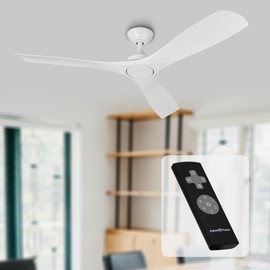 Parrot Uncle White Ceiling Fans No Lights 52 Inch Ceiling Fan without Light for Bedroom Indoor Outdoor Ceiling Fans with Remote Control, Reversible 3 Blades DC Motor, Timer, ETL