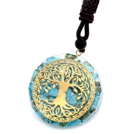 Gold Stone Orgonite Pendant Tree of Life, Tree of Life, Good Luck, Purification, Decagonal Shape, Spiritual Goods, Necklace, Cord Included, Natural Stone, Power Stone, Healing