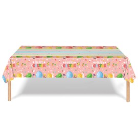 Qaziuy Easter Table Cloth, Plastic Waterproof Easter Eggs Tablecloth Easter Table Cover Easter Table Decorations for Home Kitchen Dining Easter Party Decorations 137x274cm