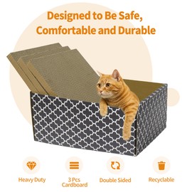 Larger Cat Scratcher Box, Heavy Duty Cat Bed with 3 Pack Refillable Double-Sided Cardboard Scratch Pad for Indoor Cats