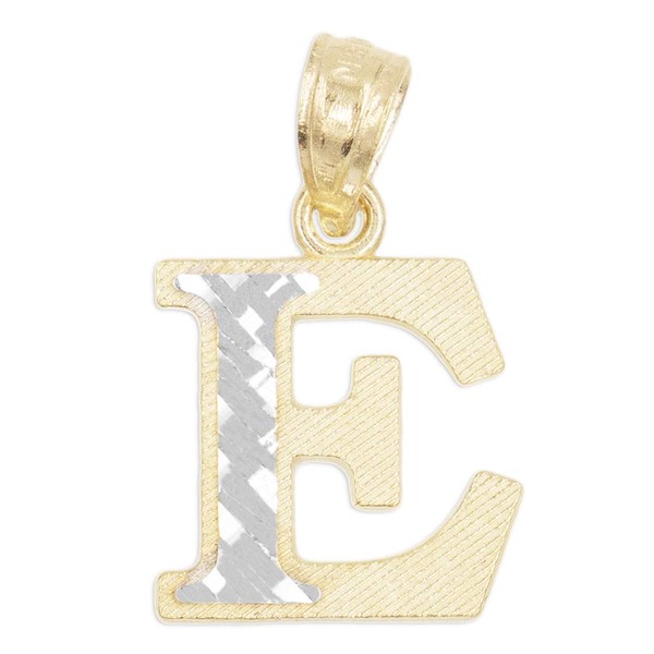 14k Real Solid Gold Two Tone Initial Pendant with Diamond