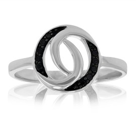 VIR JEWELS 1/10 cttw Black Diamond Ring in .925 Sterling Silver with Rhodium Plating Size 7
