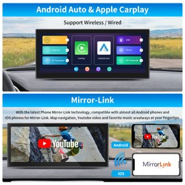Road Top 8.9 inch Portable Car Stereo for Wireless Carplay Android Auto, 1920 * 720 Car Touch Screen Car Radio Receiver with Mirror Link, Navigation, Bluetooth, Camera