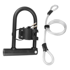 Bike U Lock with Steel Cable 2 Key Universal Anti Theft Lock Set for Road Mountain Bike