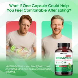 VITAL HERBAL Wormwood with Black Walnut Whole Cloves Ginger Capsules – 150 Capsules – Supports Digestive Health, Immune Function & Detox