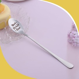 Father Dad Fathers Day Gift from Daughter Son Stainless Steel Best Dad Ever Engraved Coffee Tea Spoon for Daddy Stepdad Papa Retirement Birthday Christmas Xmas Gift