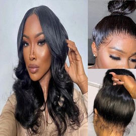 Umeiw 14 inch 360 Body Wave Full Lace Front Wigs Human Hair Pre Plucked With Baby Hair 200 Density 360 HD Transparent Lace Front Wigs For Black Women Natural Color