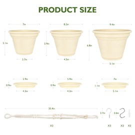 Sinolodo Macrame Plant Hanger Set of 3 with 6/7/8 Inch Plastic Hanging Planters – Indoor/Outdoor Hanging Basket for Plants, Succulents, Pothos – Boho Hanging Decor with Wood Beads & Drainage Pots