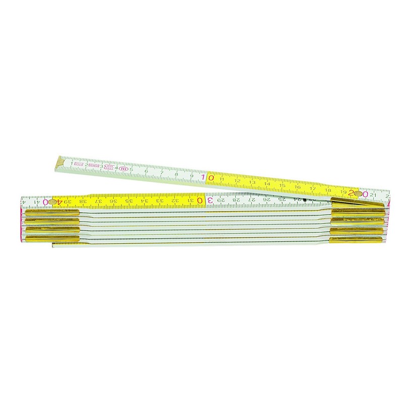 Metrica 23160 Holzgliedermassstab 2 m, rote Dezimalen, weiß/gelb