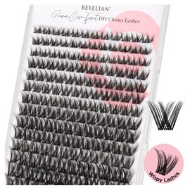 BEYELIAN Lashes Clusters D Curl 182 Pcs 10-16mm Cluster Lashes Dense Look DIY Eyelash Extensions Super Thin Band & Soft Lashes Reusable Mixed Tray Volume False Lashes (C162)