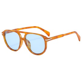 CHOWEI Retro Aviator Oversized Sunglasses for Women Men Classic 70s Vintage Trendy Square Aviators, Yellow Tortoise/Blue