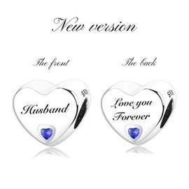 MsRosy New Women's S925 Sterling Silver Hearts Charms Moments For Bracelets and Necklaces Gift For All the Family and Friends (New Husband charm)