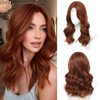 Auburn Wig for Women, 18 Inch Middle Part Wavy Synthetic