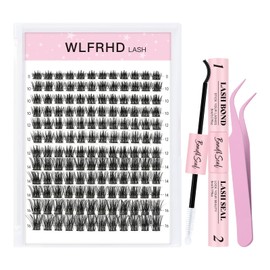Lash Clusters Kit 144Pcs D Curl Lash Extension Kits Eyelash Extensions Individual Lashes Kit with Cluster Lashes Bond and Seal and Eyelash Extensions Tweezers DIY at Home(22-1,VINE01）