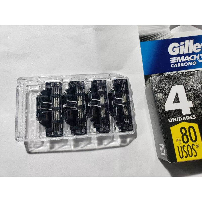 Guillette Navajas De Repuesto Para Rastrillo Mach3 Carbono Con 4