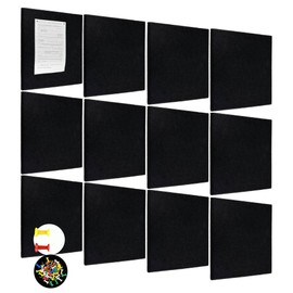 Large Cork Board for Walls -12 Pack Felt Wall Tiles with Safe Adhesive, Black Pin Board, Notice Board for Office, Tack Board Cork Boards 48" x 36"
