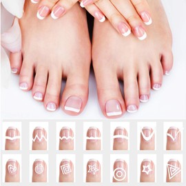 MWOOT 36 Nail Art French Tip Form Guides Stickers Set with 2 French Nails Brushes, French Form Fringe Guides Manicure Strips Tools for Women Nails Beauty Painting Brushes DIY Tools