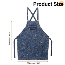sourcing map Denim Cooking Chef Aprons 23.6"x31.5" Adjustable Kitchen Artist Gardening Apron with 4 Tool Pockets for Men Women Kitchen BBQ Grill Chef, Blue