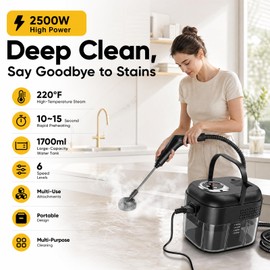 Handheld Steam Cleaner for Home, 2500W Portable Steam Cleaner with 1700ml Water Tank, 6 Adjustable Steam Levels, 10 Accessories for Kitchen, Bathroom, Grout, Tile, Couch, Car Detailing