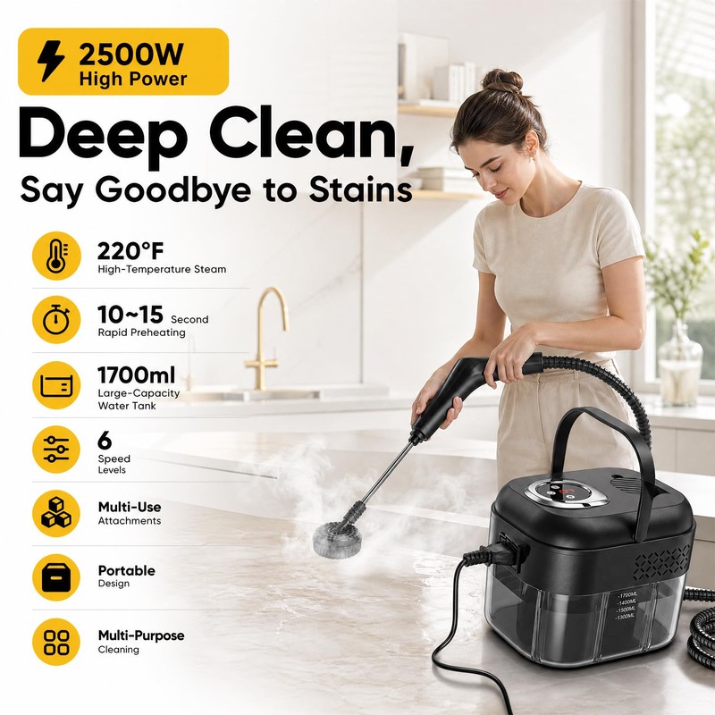 Handheld Steam Cleaner for Home, 2500W Portable Steam Cleaner with