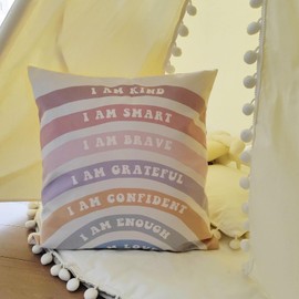 Rainbow Affirmation Throw Pillow Cover Inspirational Quote I Am Kind Smart Loved Pillow Case Classroom Decor Kids Bedroom Gift Playroom Pillowcase Christmas Gifts Nursery Decor